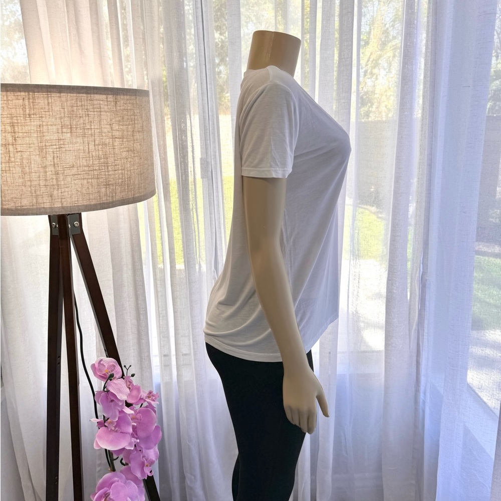 Zara Shirt Women Size S White V-Neck Short Sleeve Top Casual Pullover Stretch - Picture 2 of 4